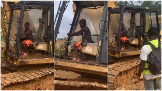 Brave Ghanaian kid operates excavator like a professional, his act stuns onlookers (video)