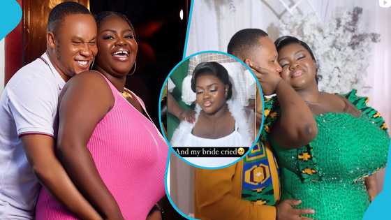 Ghanaian bride with heavy chest slaying in green kente ruins makeup with tears of joy as her mom prays for her