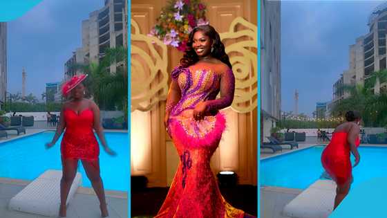 Felicia Osei nearly falls inside pool as she dances in heels, man rushes to help her