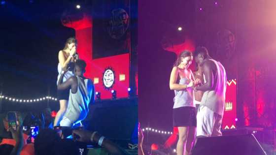 Ghanaian guy proposes to white girlfriend at Afronation; lady shouts 'Yes I do'