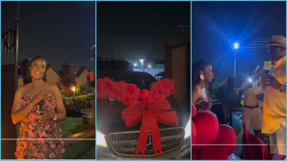 Young Ghanaian lady left in awe as dad gives her new Benz as graduation gift, video goes viral