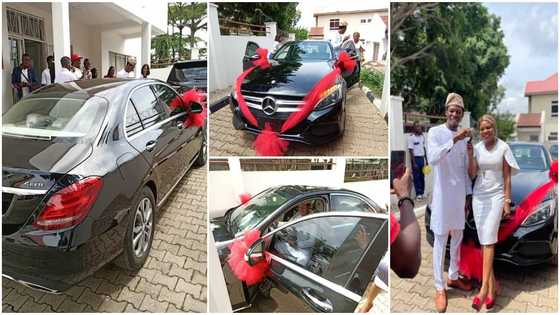 Lady surprises her husband with a new car on their 7th wedding anniversary, photos spark reactions