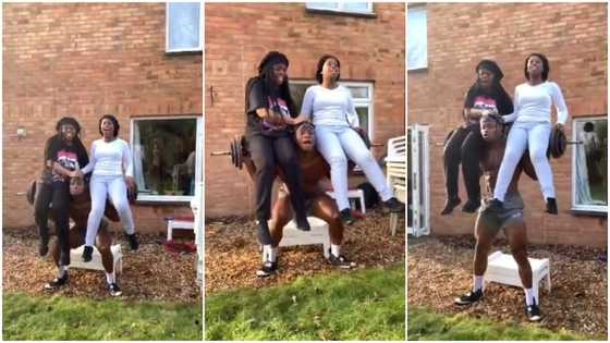 Macho man carries 2 sisters on heavy weight bar as they dance on his shoulder, video goes viral