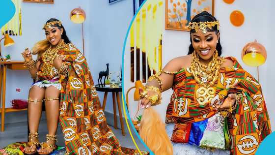 Lil Win's wife Maame Serwa looks majestic in kente and gold ensembles, video