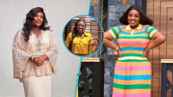 Emelia Brobbey dazzles in a stylish crop top and pleated pants as she hosts Noble Nketia on her show