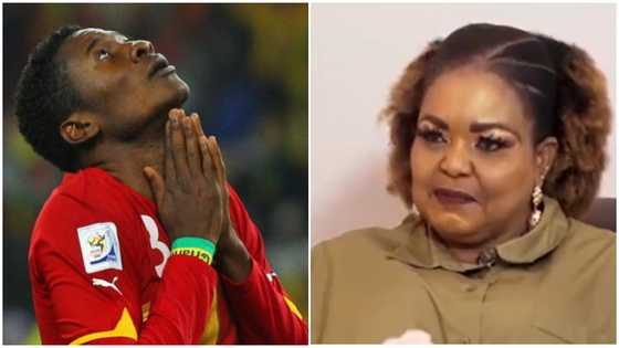 Asamoah Gyan reacts as Auntie Bee reveals she has a crush on him, video sparks reactions