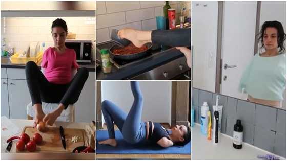 Armless woman wows many after cooking, wearing clothes & doing every other thing with her feet in cute video
