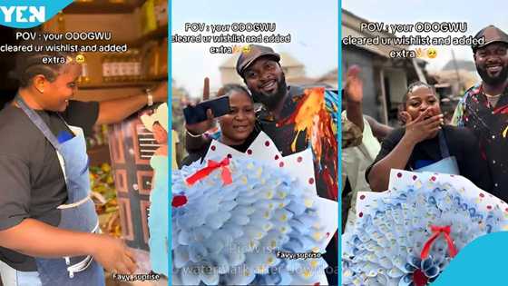 Man goes viral as he storms wife's shop with car and cash gifts on her birthday