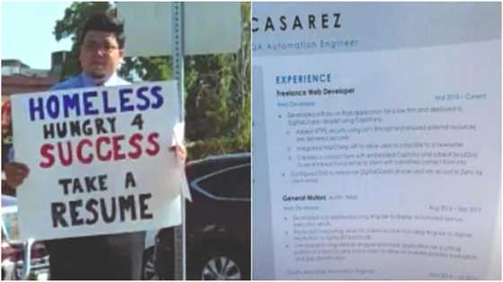 A homeless man who took to the streets to display a placard telling people to take his resume gets many job offers