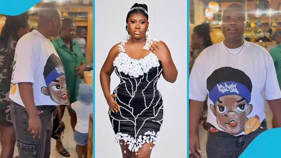 TikToker Akosua Diqson flaunts bald hairstyle as she visits chop bar with her friends, video stirs reactions