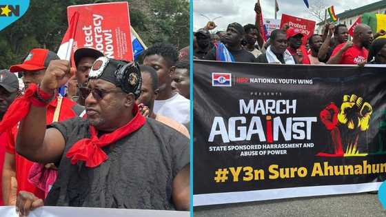 NPP supporters gather to demonstrate against alleged police harassment and perceived abuse of power