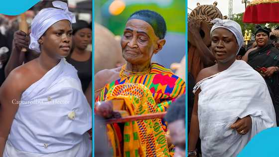 Komfo Anokye's 'mother' Agonahemaa wears white to Asantehemaa's funeral