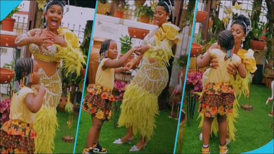 Nana Ama McBrown and Baby Maxin dance joyfully in a sunflower-themed photoshoot, video melts hearts