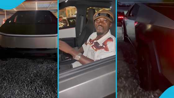 Lil Win comfortably lounges in a Tesla Cybertruck, Ghanaians react