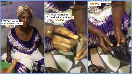 Ghanaian lady fumes as grandmother uses her eye pencil to polish her sandals, video trends