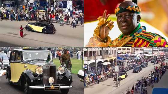 They love him: Massive cheers for Otumfuo as he rides in his 89-year-old Rolls Royce in Kumasi, video pops up