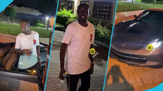 Criss Waddle rides in a Chevrolet Corvette (C7), runs away from bloggers in Cape Coast