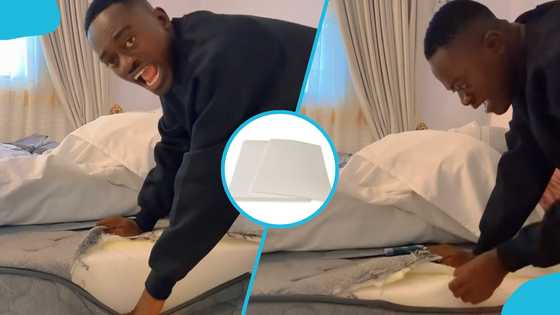 Lil Win cuts mattress open after painful nights, finds rubber instead of foam