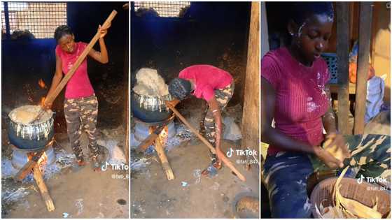 GH lady cooks huge pot of Kenkey by herself in video; many in awe