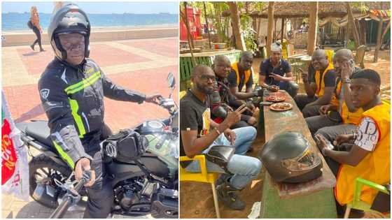 Man riding from UK to Lagos with bike treated like king in Mali, people have lunch with him