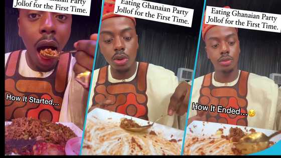 Moses Bliss' wedding: Nigerian influencer Enioluwa enjoys Ghanaian jollof for the first time, empties plate