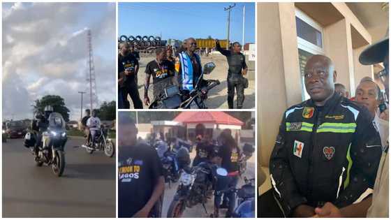 Nigerian bikers in organised fashion storm Seme Border as they welcomed UK-Lagos biker like a king in videos
