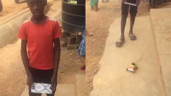 Young boy from Obuasi creates electronic toy car made of straw & Kalypo box