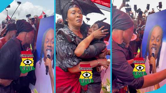 Daddy Lumba's one week: Odo Broni shows off her wedding ring as she weeps before his drawing