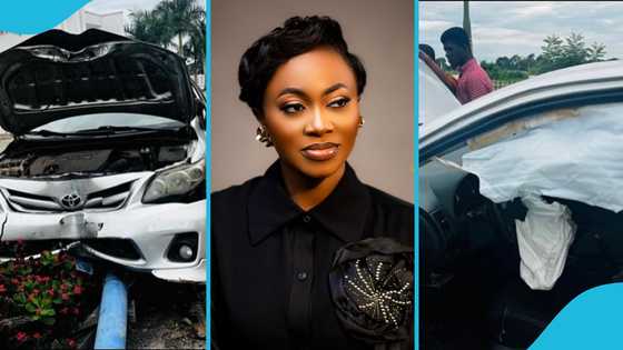 Gospel music star Efe Grace involved in a serious accident, escapes unhurt in damaged car, video emerges