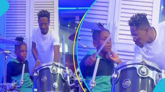 Shatta Wale teaches Majesty how to drum, video melts hearts of many Ghanaians: "A hands-on father"