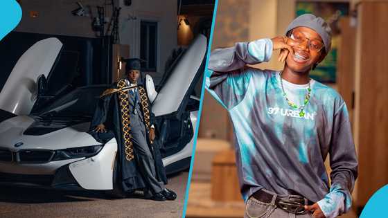 Lisa Quama poses with a BMW i8 in her UG graduation photos: "Dada ba"