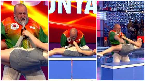 Video captures moment man pulled lady up with only beards, his act sets new world record