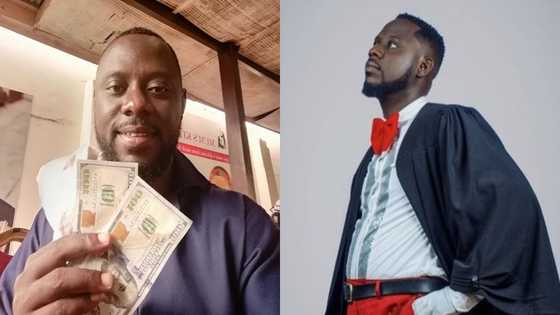 Nigerian man in Ghana showers dollars on Lawyer Ntim on his way to shoot a skit