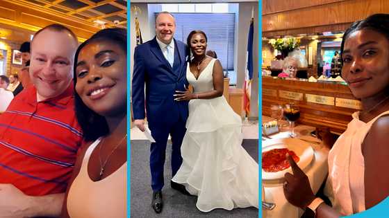 Kwaku Manu's ex-wife and her obroni hubby go on a date at a fancy restaurant, photos
