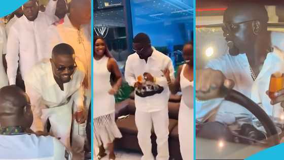 Sarkodie holds wine glass to greet elders and sit in car at Despite's museum launch, fans react, video