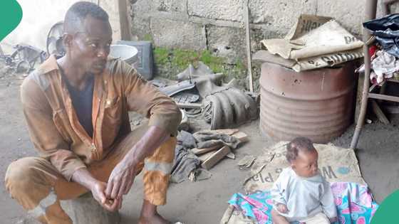Car mechanic who takes 7-months daughter to workshop in Calabar says he's trying to get wife back