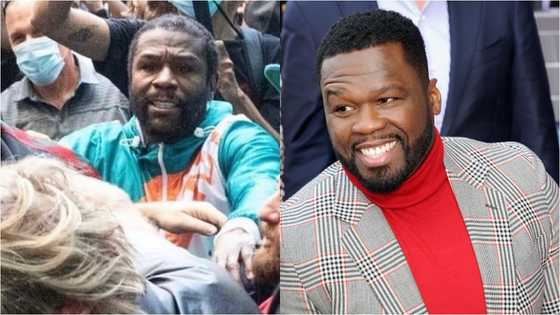 50 Cent 'attacks' Floyd Mayweather after fans get to see his hair during brawl with Jake Paul