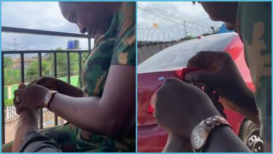 Female soldier clips toenails for her civilian husband in loved-up romantic video, netizens react