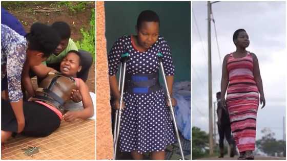 Young lady who broke her backbone 8yrs ago and became immobile walks again in emotional video