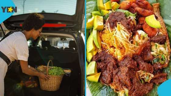 Ghanaian woman in the UK spotted selling Waakye in her car boot, netizens react to the video.