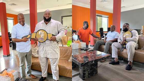 Ghana's Strongest winner Shaka Zulu visits business mogul Ibrahim Mahama to present his title (photos)
