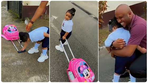 Emotional moment of father and daughter's bond at school melts hearts, she flings bag in video