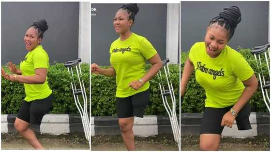 Pretty lady with one leg drops her crutches, scatters Buga dance challenge, amazing video goes viral