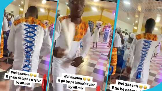 Ghanaian man goes viral as he rocks stylish corseted shirt and pleated trousers to church: "Corset my spinal cord"