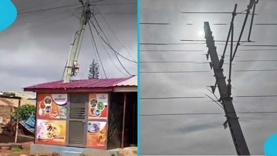 Shop built around slanted pole in Ashaiman sparks safety concerns