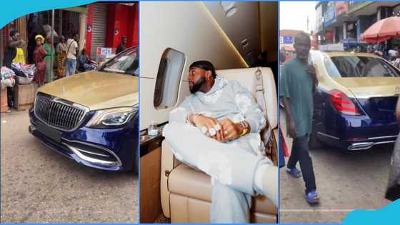 GH man confuses people as he sprays his Benz like Davido's Maybach: "This is fake"