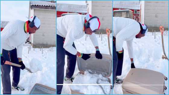 Man who recently relocated abroad scoops snow into suitcase: "I will show it to my mother"