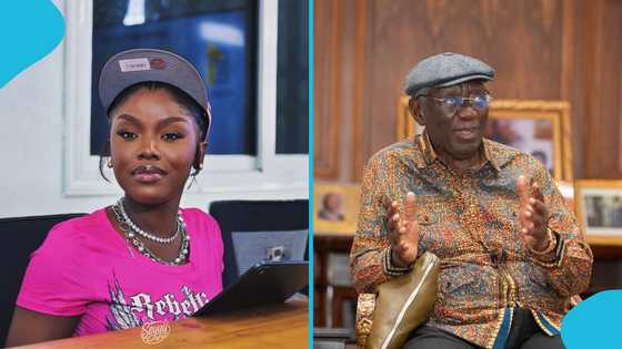 Former President Kufuor blushes as Gyakie serenades him in video: "Gentle giant melt"