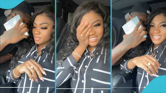 Eazzy sparks marriage rumours with Medikal as she flaunts expensive ring as they bond