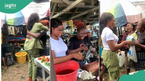 “My own na to bring husband”: Lady corper surprises her meat selling aunt, gives her phone in market